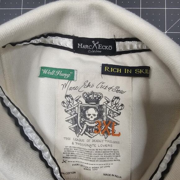 Marc Ecko Polo Shirt XXXL 3XL Cut Sew Skull Scissors Y2K Streetwear Barbour - Picture 8 of 12